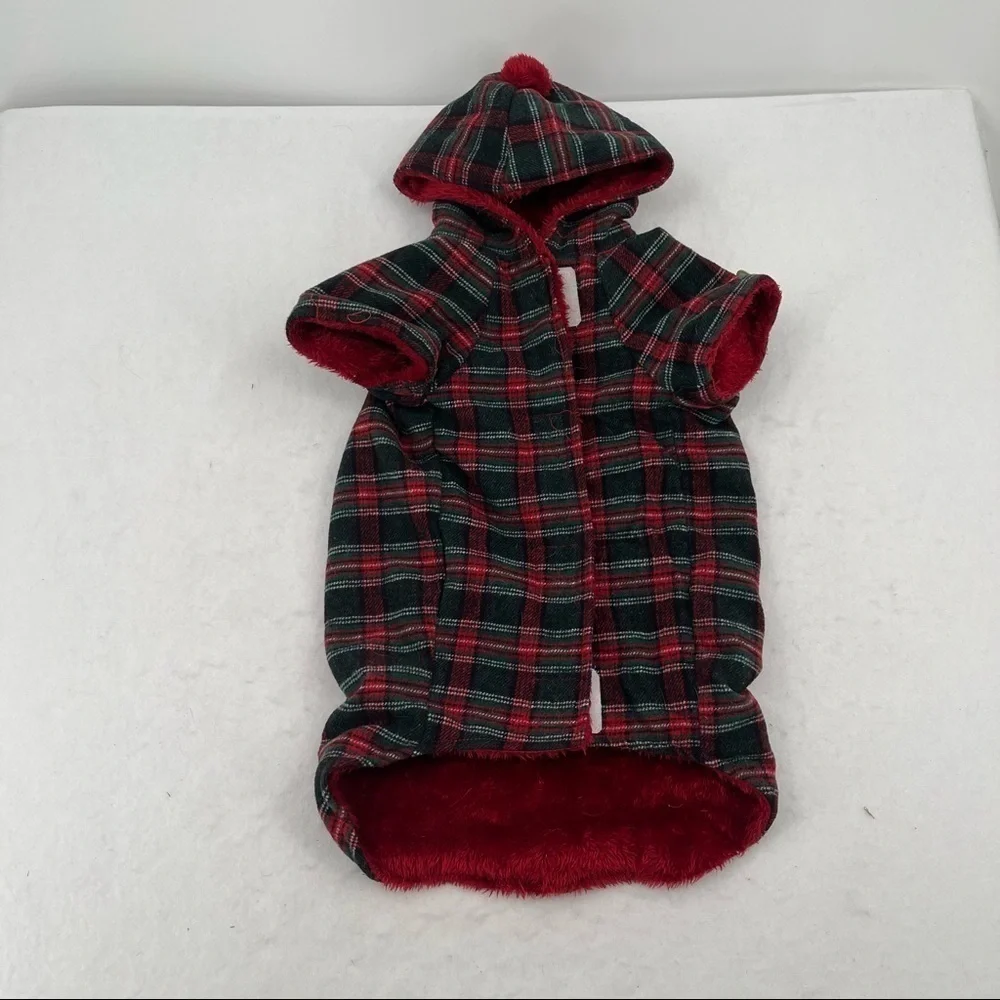 HUGGLE HOUNDS Red/Green Plaid Dog Hoodie NWT size: Large
